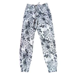American Bazi Floral Print Jogger Pants  S‎ Black White Casual Lounge Hawaiian